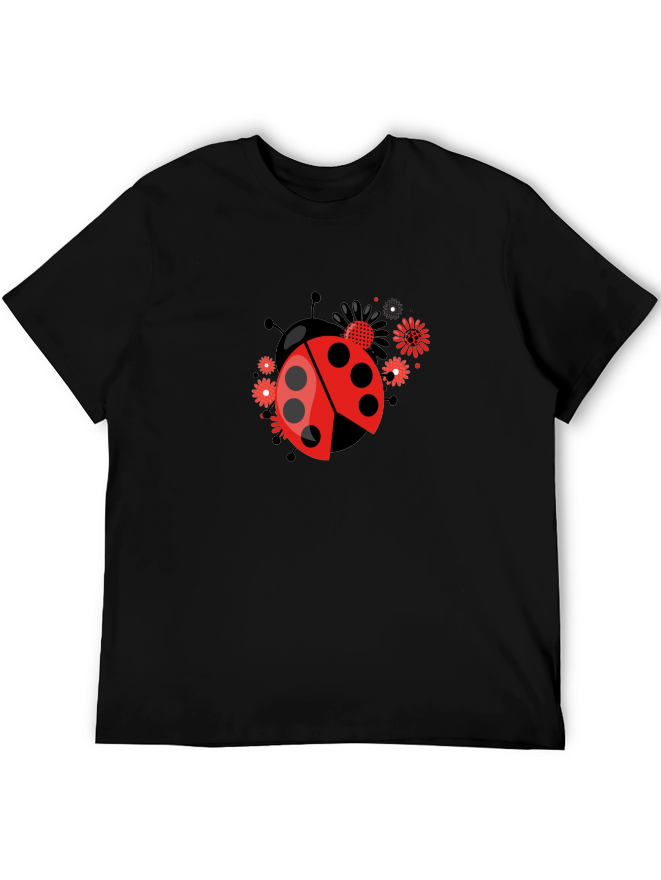 Ladybug Flower Graphic Tee - Black