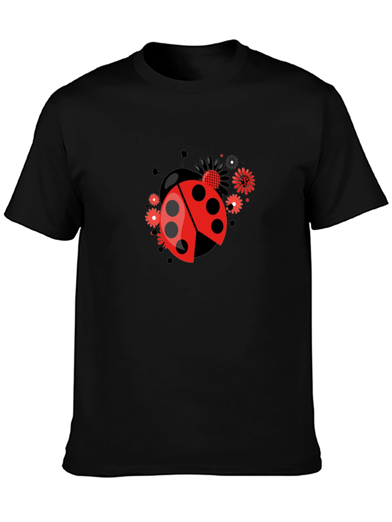 Ladybug Flower Graphic Tee - Black