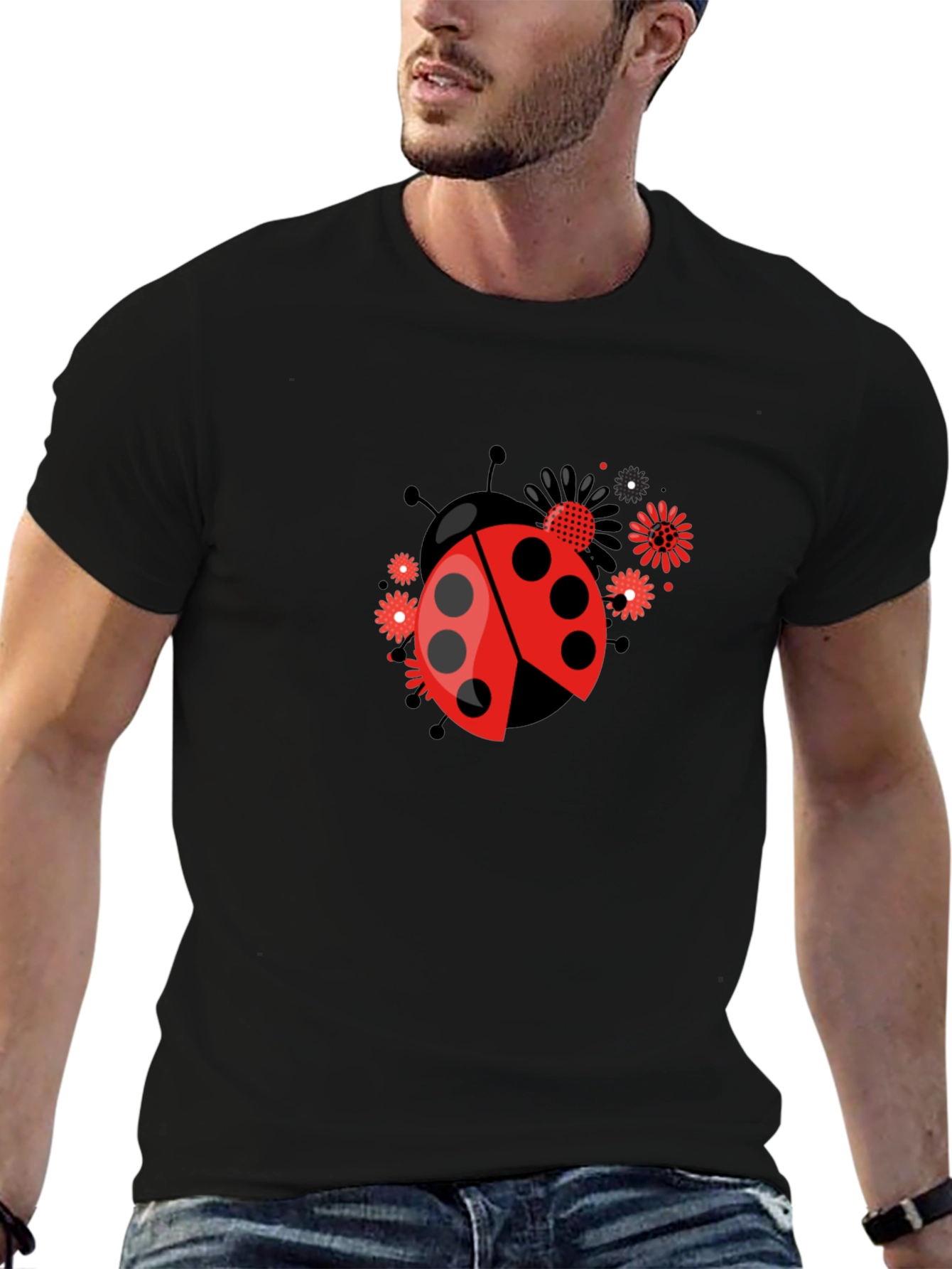 Ladybug Flower Graphic Tee - Black