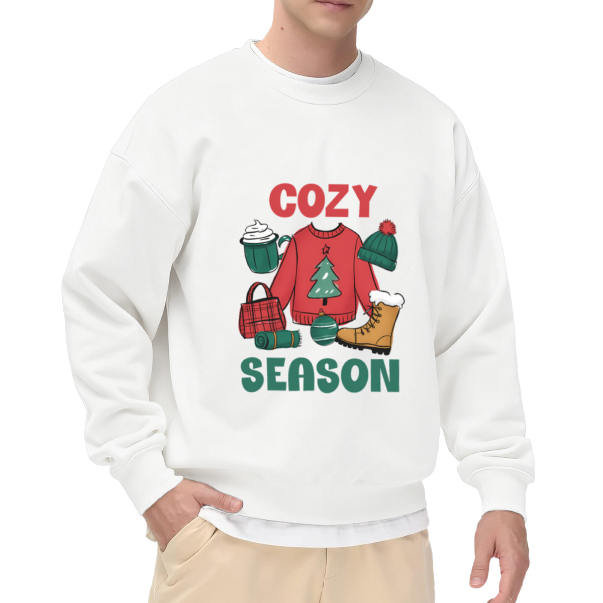 Cozy Season Crewneck Sweatshirt - Cute Christmas Hygge Graphic Pullover, Festive Winter Holiday Gift Top