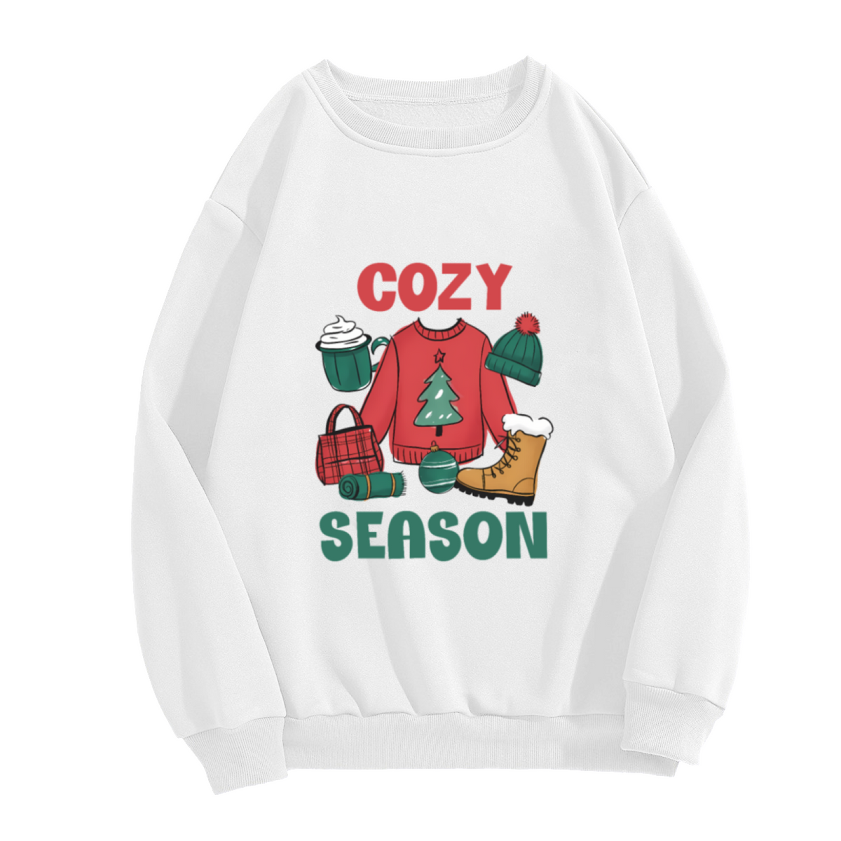 Cozy Season Crewneck Sweatshirt - Cute Christmas Hygge Graphic Pullover, Festive Winter Holiday Gift Top