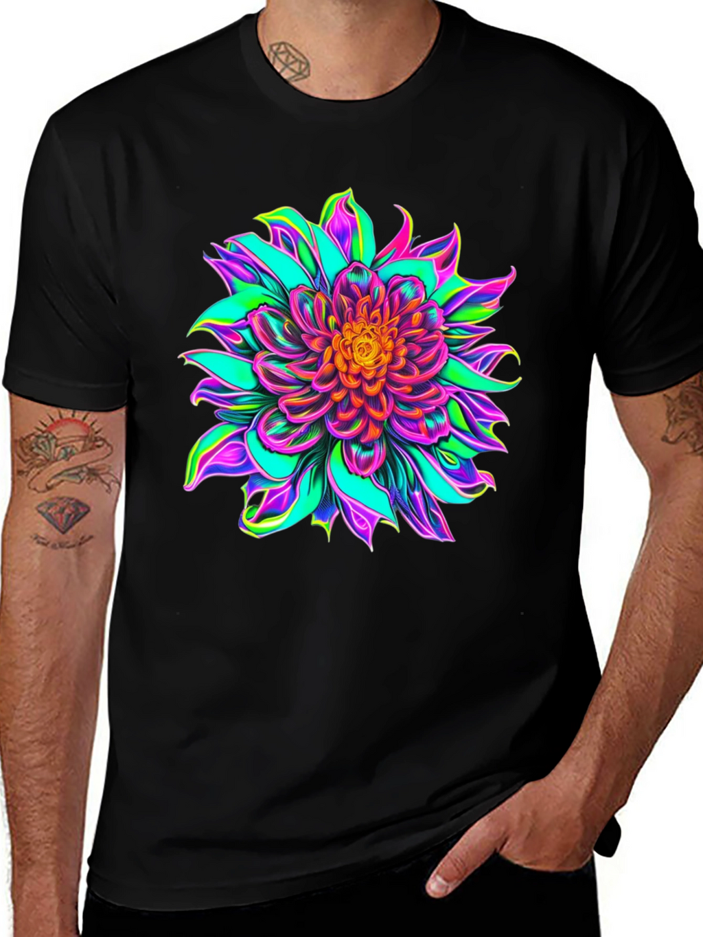 Vibrant Floral Graphic Black T-Shirt