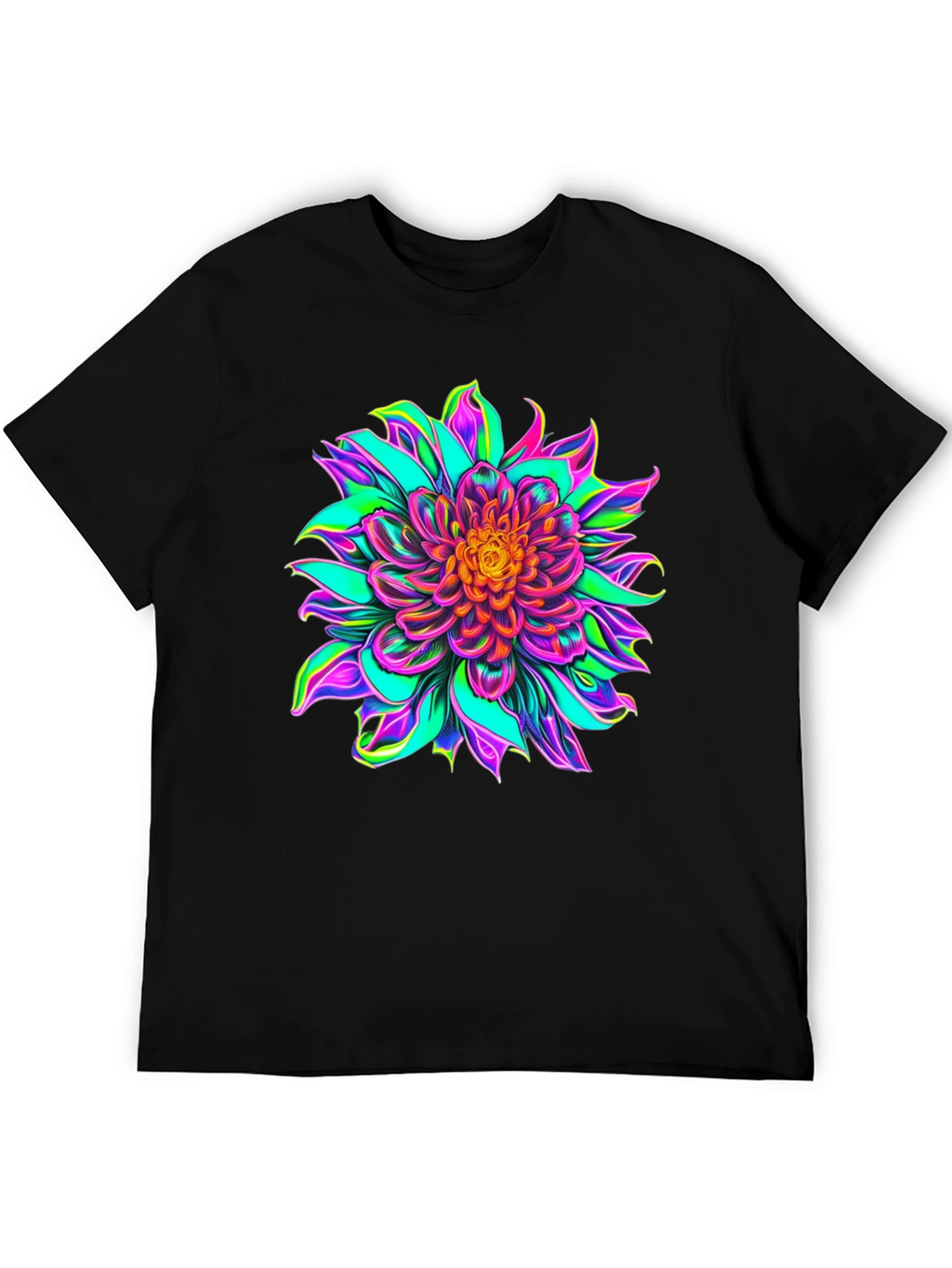 Vibrant Floral Graphic Black T-Shirt