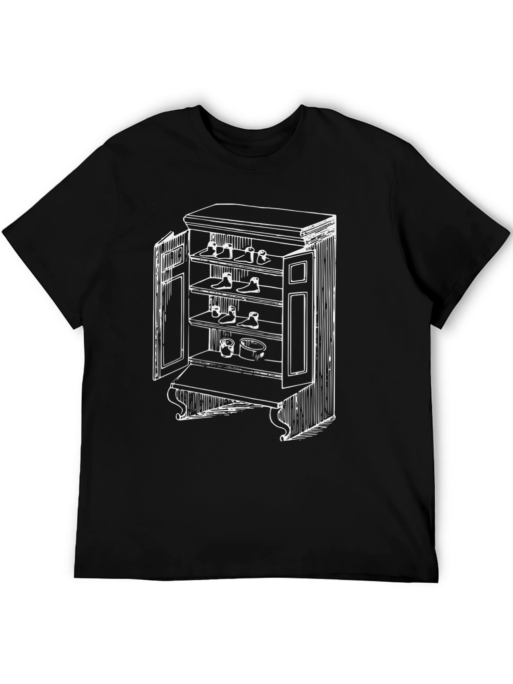 Black T-Shirt with Novelty Shoe Cupboard Design