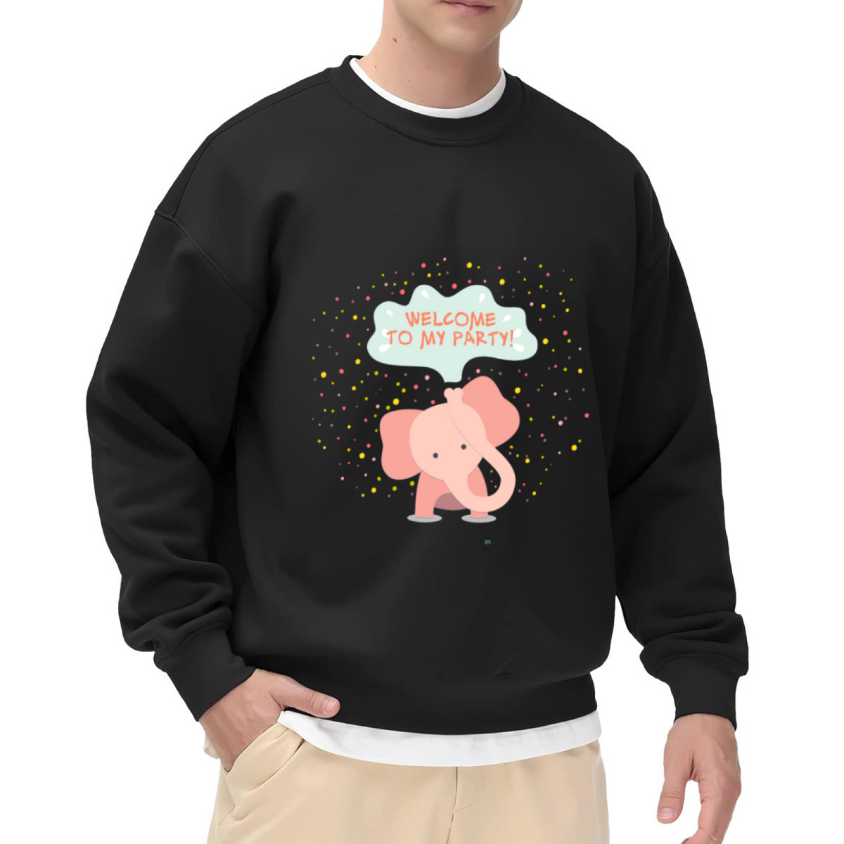 Welcome To My Party Elephant Crewneck Sweatshirt | Cute Confetti Party Animal Pullover, Pastel Cartoon Graphic Top, Birthday Gift