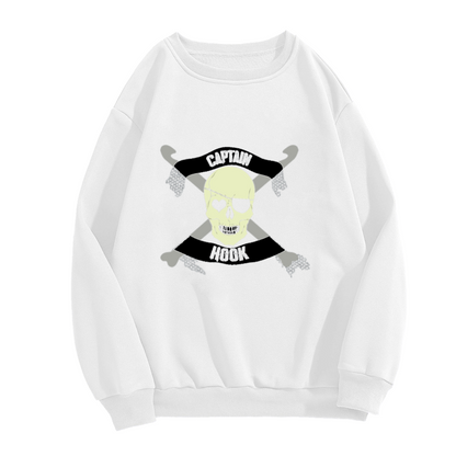 Captain Hook Skull Crossed Hooks Crewneck Sweatshirt, Vintage Pirate Graphic Pullover, Halloween Gift