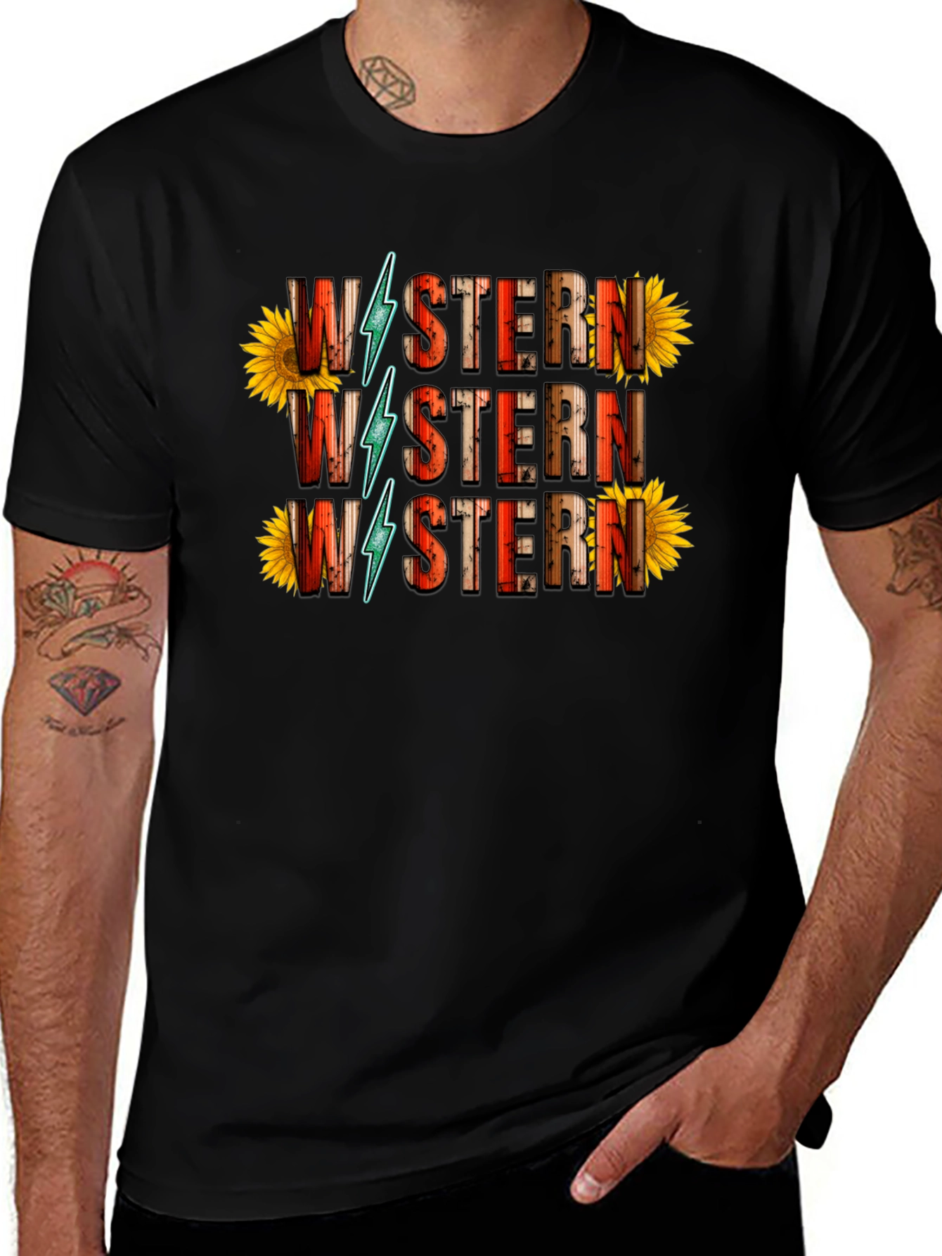 Western Sunflower Graphic Tee - Black