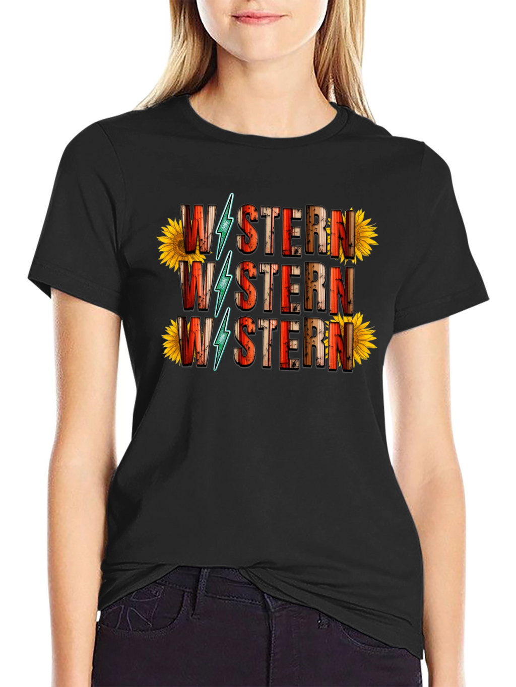 Western Sunflower Graphic Tee - Black