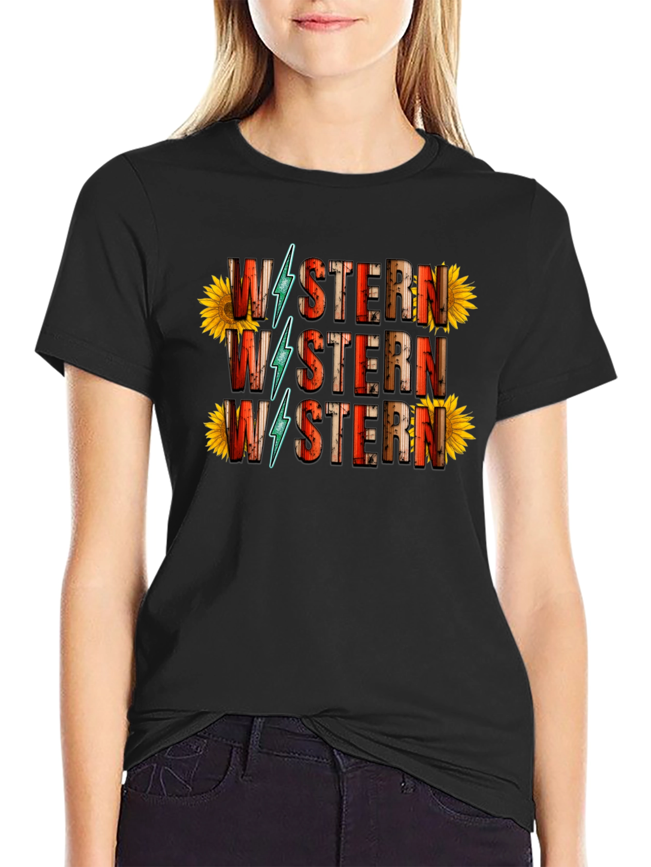 Western Sunflower Graphic Tee - Black