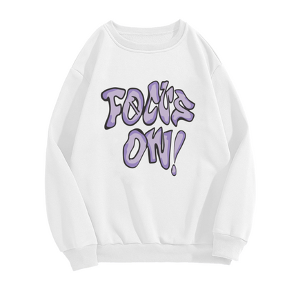 Focus On Graffiti Crewneck Sweatshirt - Bold Purple Street Art Pullover, Hype Streetwear Graphic, Urban Top