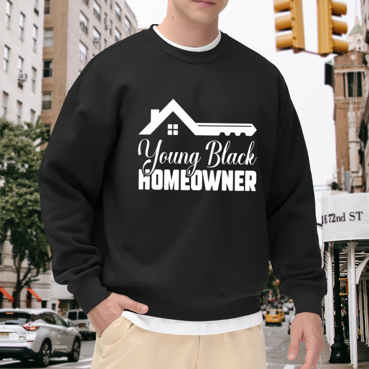 Young Black Homeowner House Key Graphic Crewneck Sweatshirt | Milestone Homeownership Pride Pullover, New Home Gift