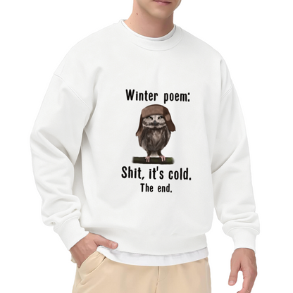 Winter Poem Funny Owl Crewneck Sweatshirt, Owl In Pilot Hat Pullover, Winter Humor Gift