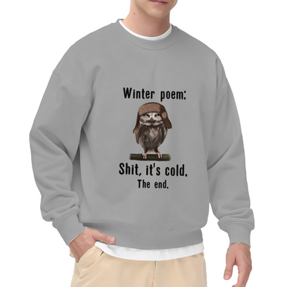 Winter Poem Funny Owl Crewneck Sweatshirt, Owl In Pilot Hat Pullover, Winter Humor Gift