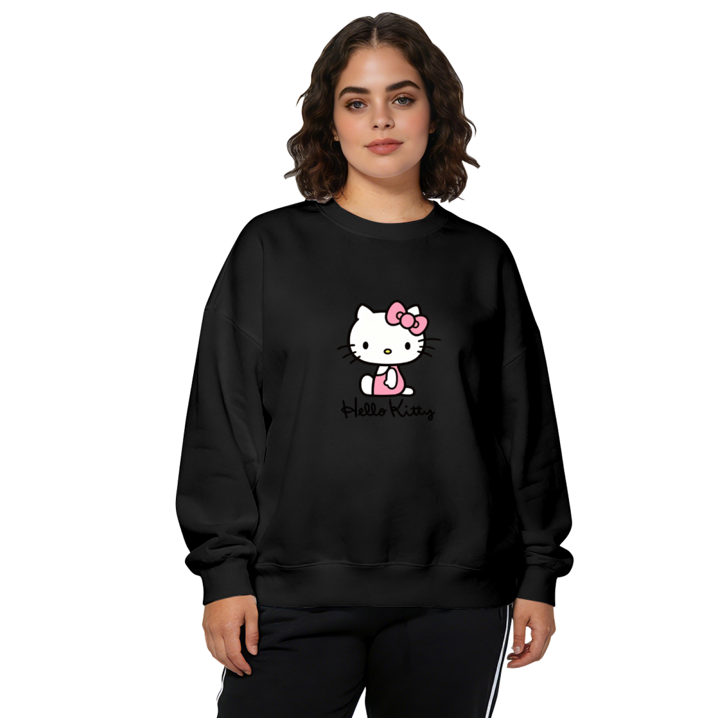 Cute Casual Hello Kitty Letter Graphic Crewneck Sweatshirt