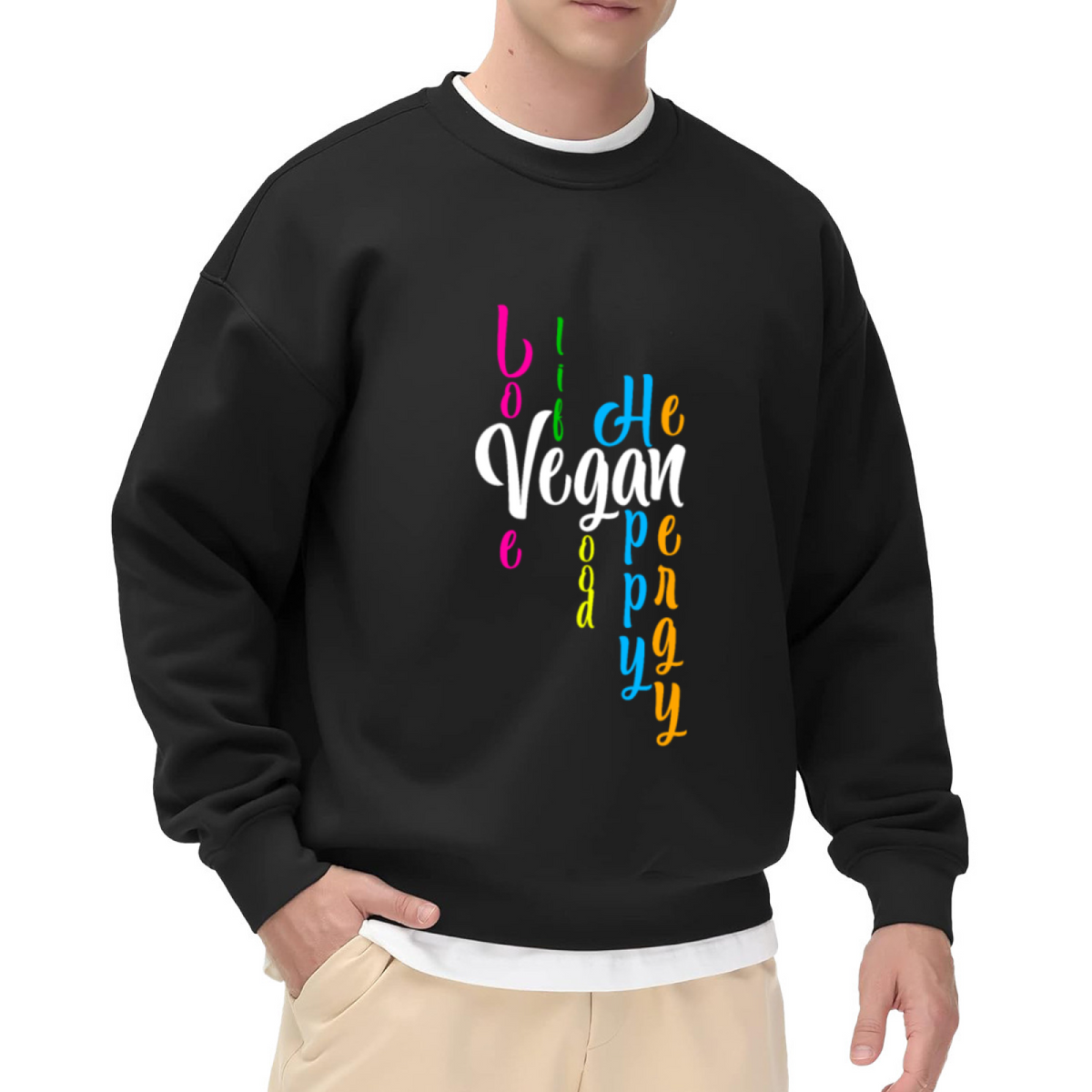 Vegan Colorful Lettering Sweatshirt | Hand-Lettered Rainbow Logo Crewneck, Plant Based Pullover Top, Vegan Gift for Women Men