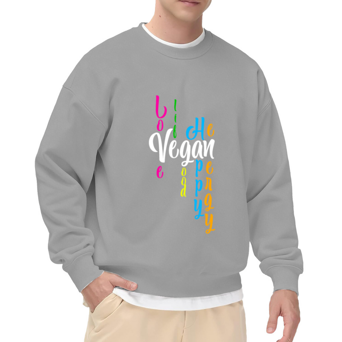 Vegan Colorful Lettering Sweatshirt | Hand-Lettered Rainbow Logo Crewneck, Plant Based Pullover Top, Vegan Gift for Women Men