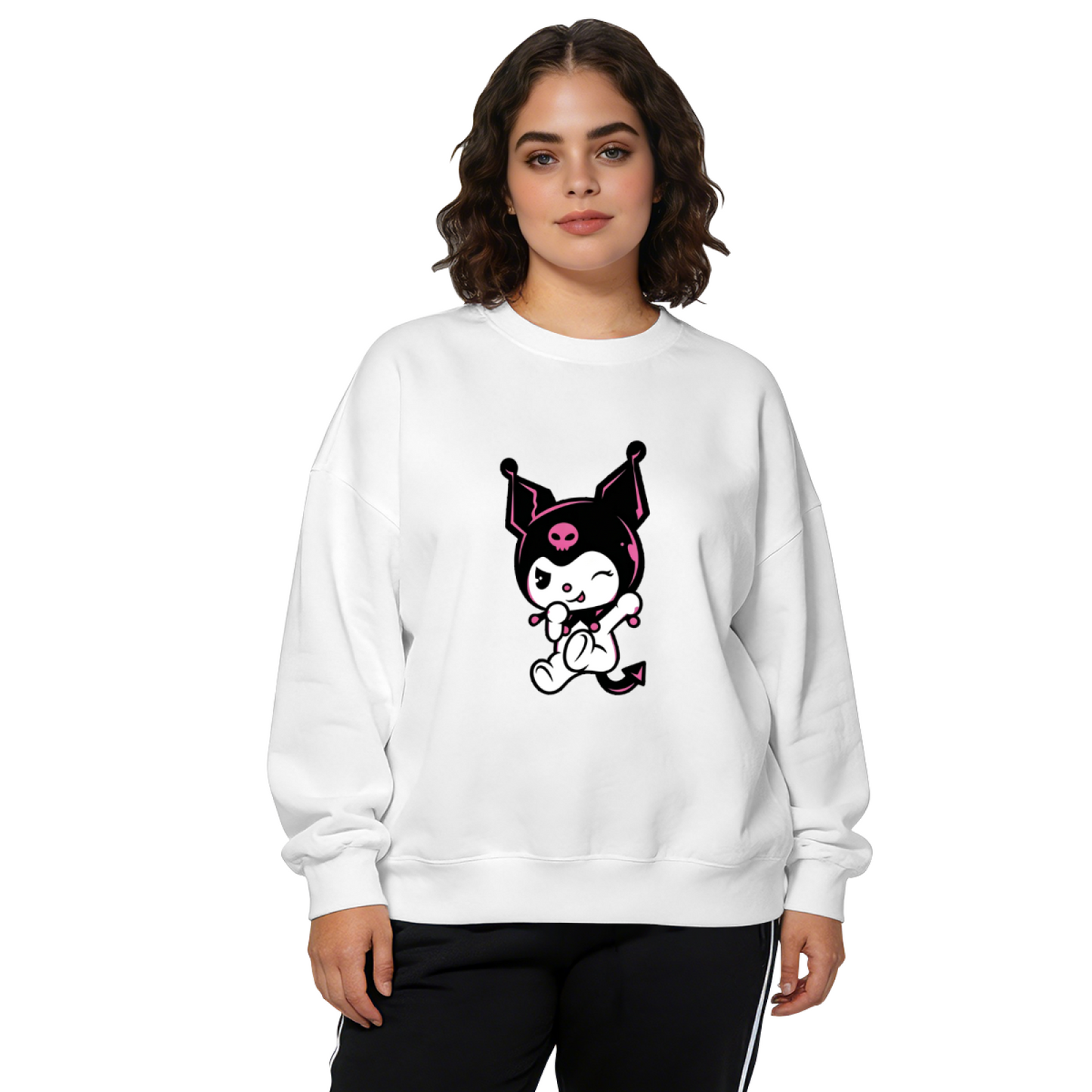 Playful Wink Kuromi Cool Girl Graphic Crewneck Sweatshirt