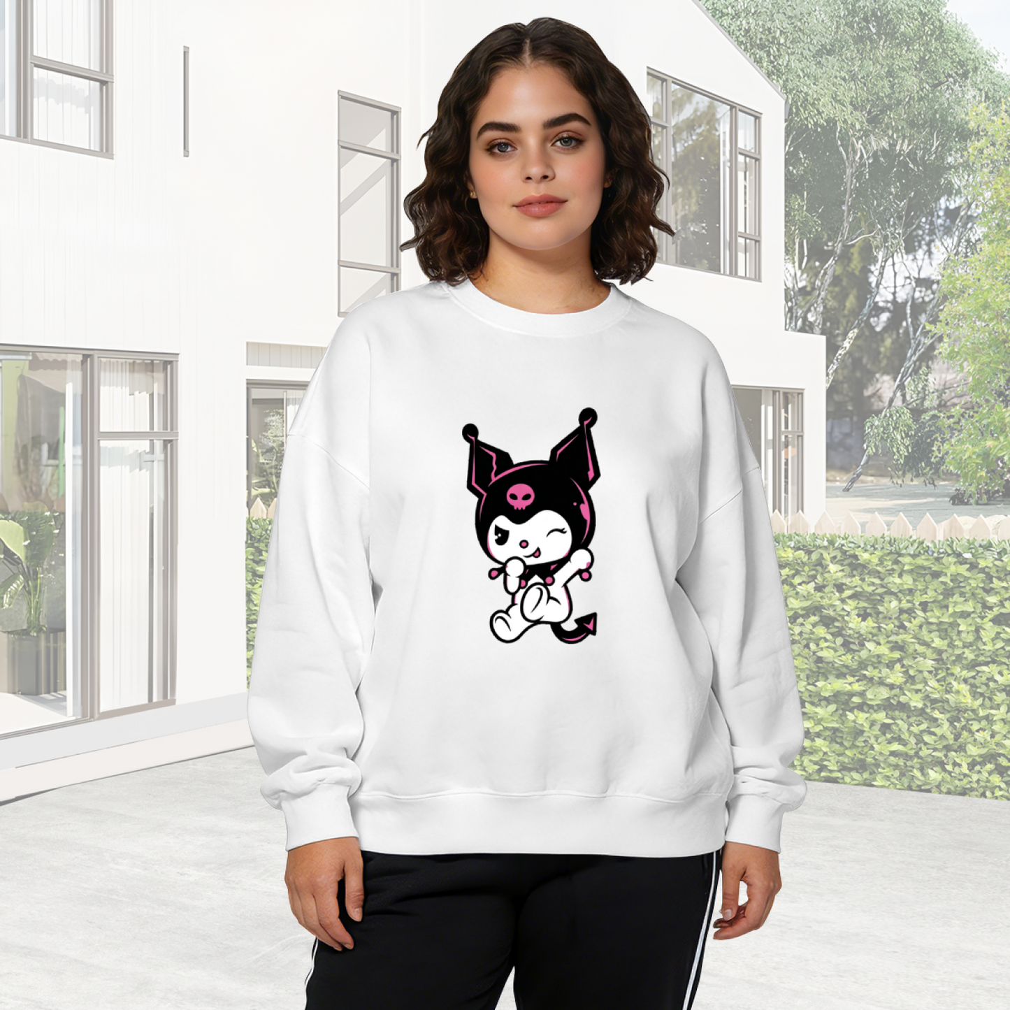 Playful Wink Kuromi Cool Girl Graphic Crewneck Sweatshirt