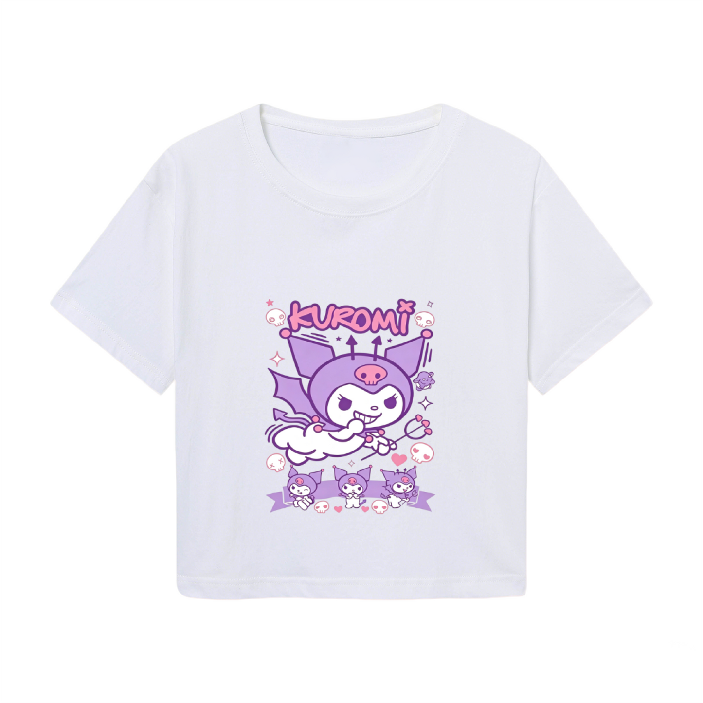 Bold Graffiti Kuromi White Cropped T?Shirt