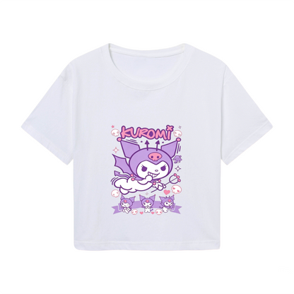 Bold Graffiti Kuromi White Cropped T?Shirt