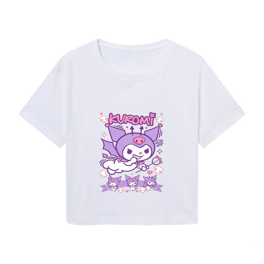 Bold Graffiti Kuromi White Cropped T?Shirt