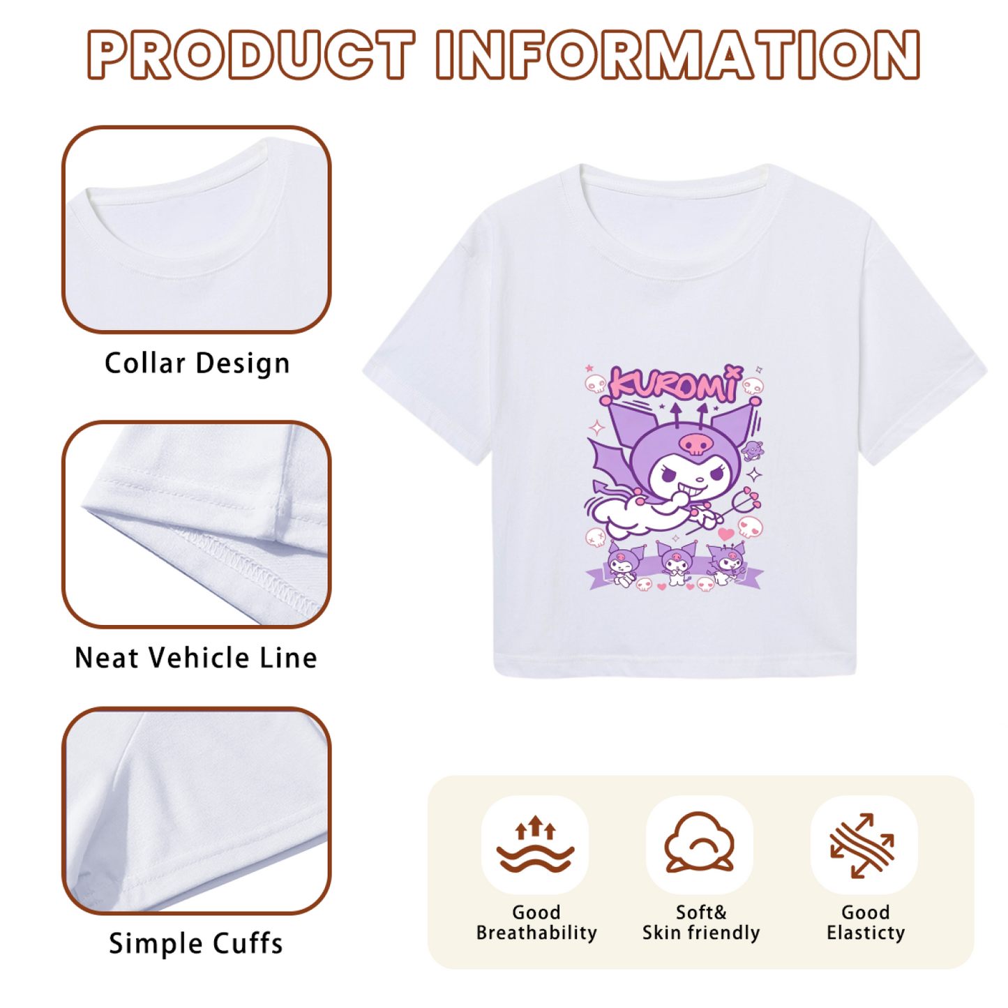 Bold Graffiti Kuromi White Cropped T?Shirt
