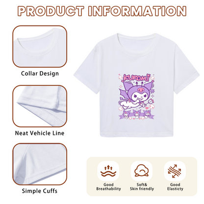 Bold Graffiti Kuromi White Cropped T?Shirt