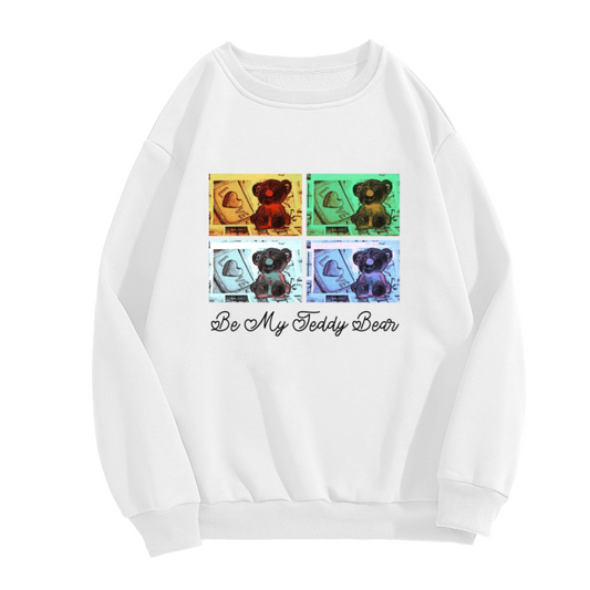 Be My Teddy Bear Pop Art Teddy Bear Crewneck Sweatshirt | Retro Valentine's Day Graphic Pullover, Sweet Gift