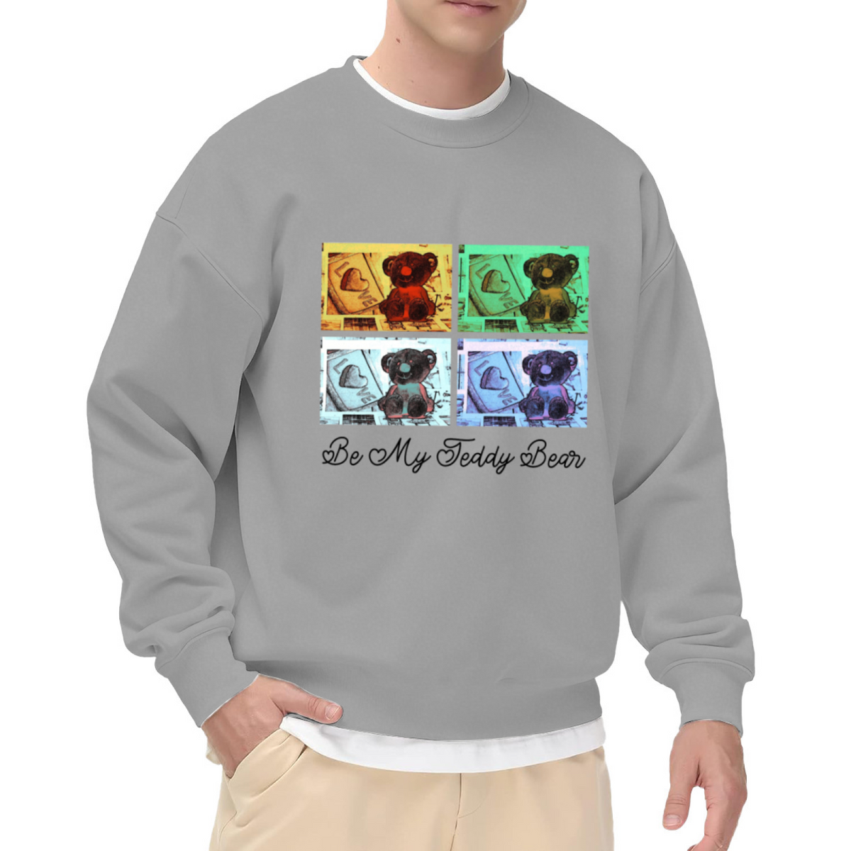 Be My Teddy Bear Pop Art Teddy Bear Crewneck Sweatshirt | Retro Valentine's Day Graphic Pullover, Sweet Gift