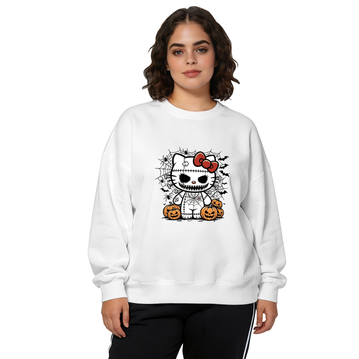 Spooky Halloween Voodoo Hello Kitty Pumpkin Crewneck Sweatshirt