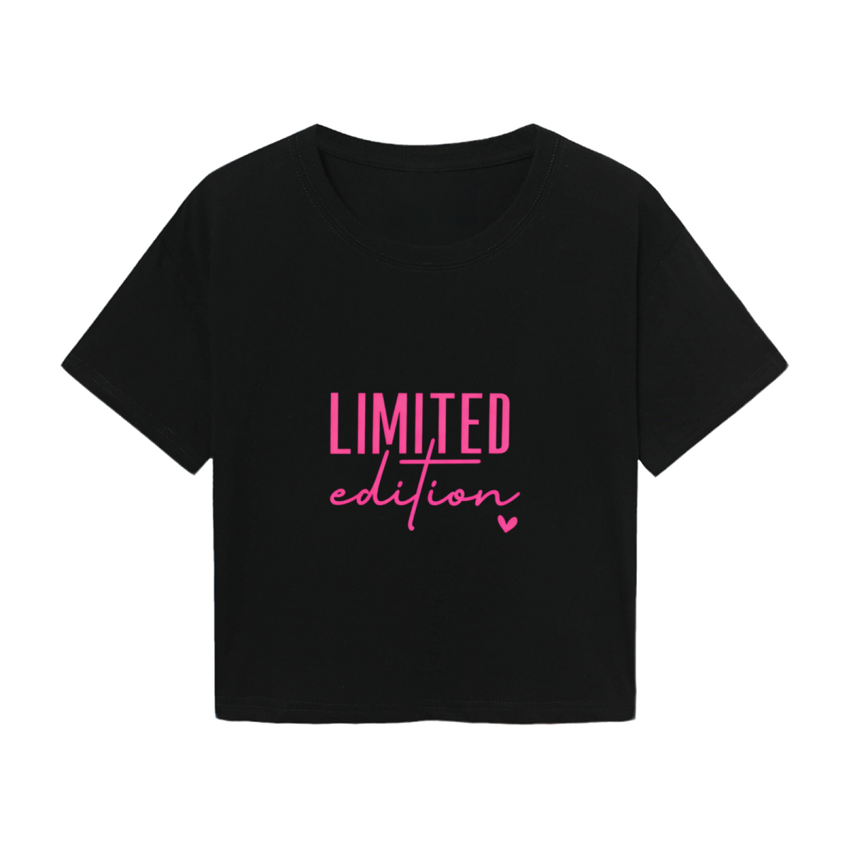 Limited Edition Hot Pink Script Black Crop Top ¨C Trendy Girly Heart Print Tee