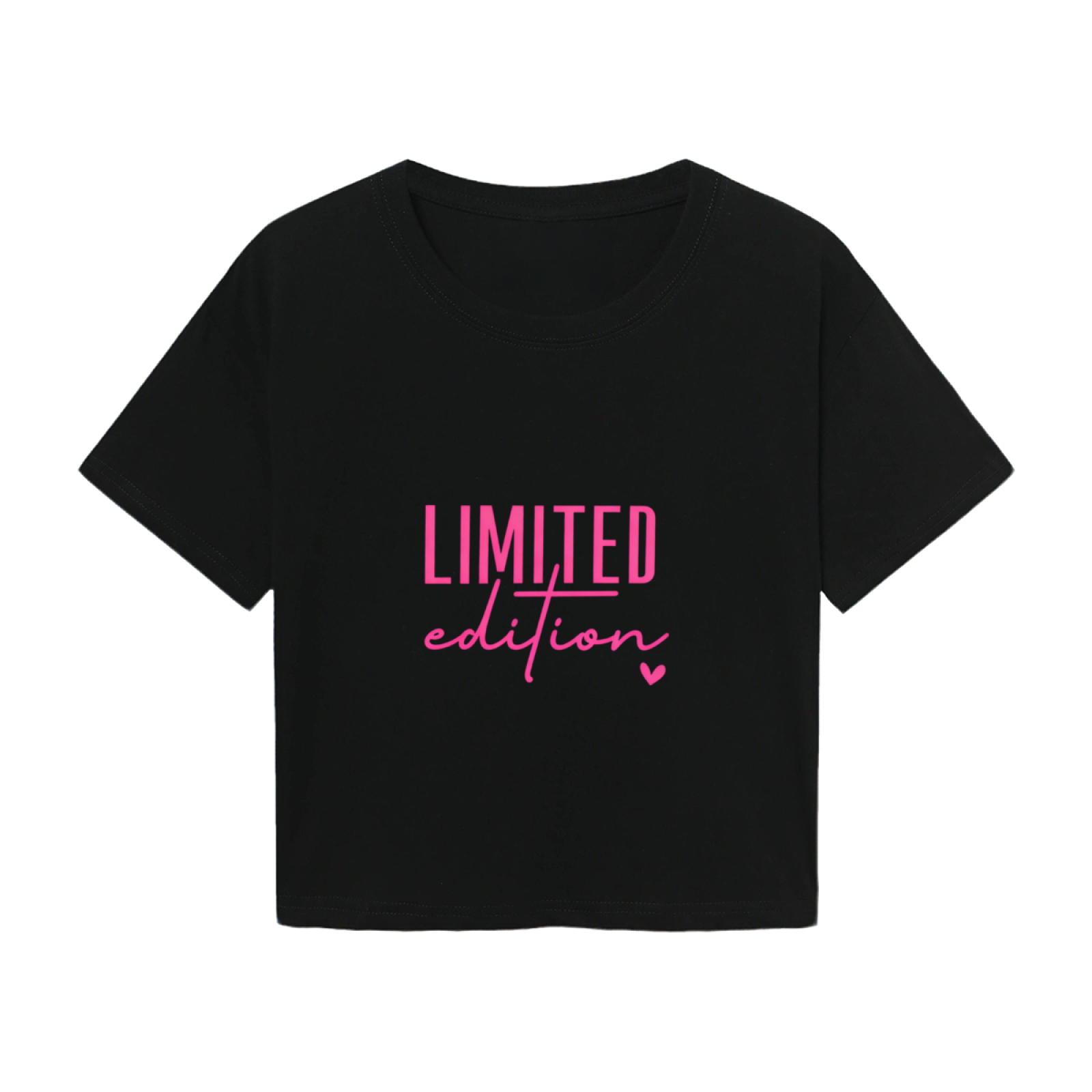 Limited Edition Hot Pink Script Black Crop Top ¨C Trendy Girly Heart Print Tee