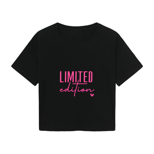Limited Edition Hot Pink Script Black Crop Top ¨C Trendy Girly Heart Print Tee