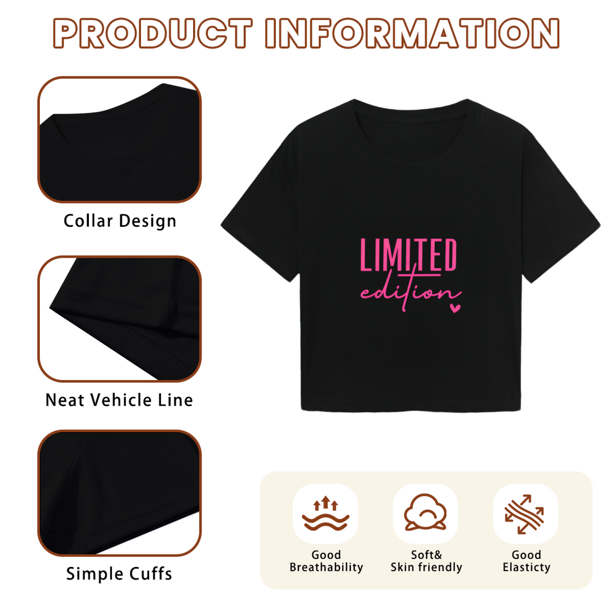 Limited Edition Hot Pink Script Black Crop Top ¨C Trendy Girly Heart Print Tee