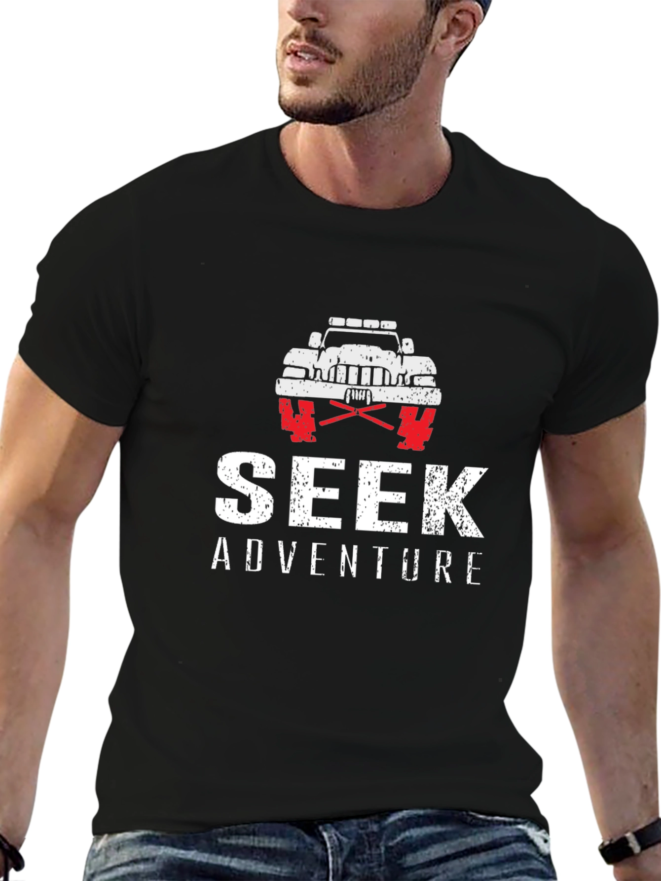 Seek Adventure Black Graphic T-Shirt