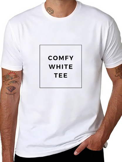 Comfy White Tee Graphic Mens Black T-Shirt