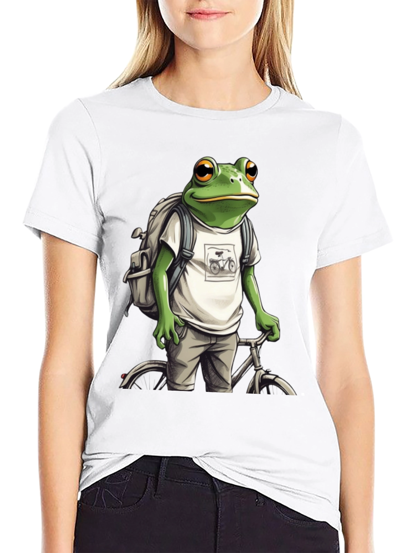 Frog on Bike T-Shirt - Quirky Animal Tee