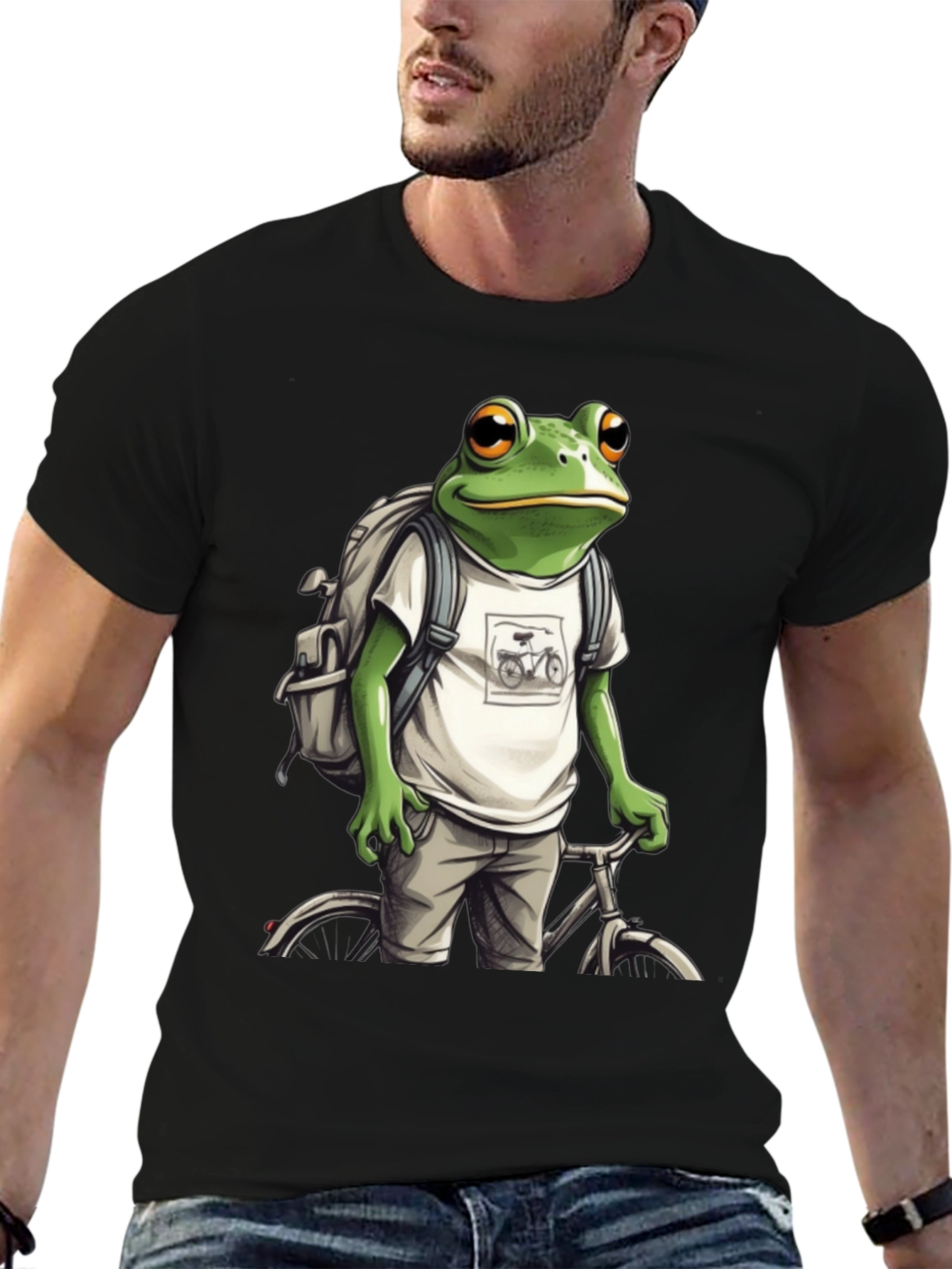 Frog on Bike T-Shirt - Quirky Animal Tee