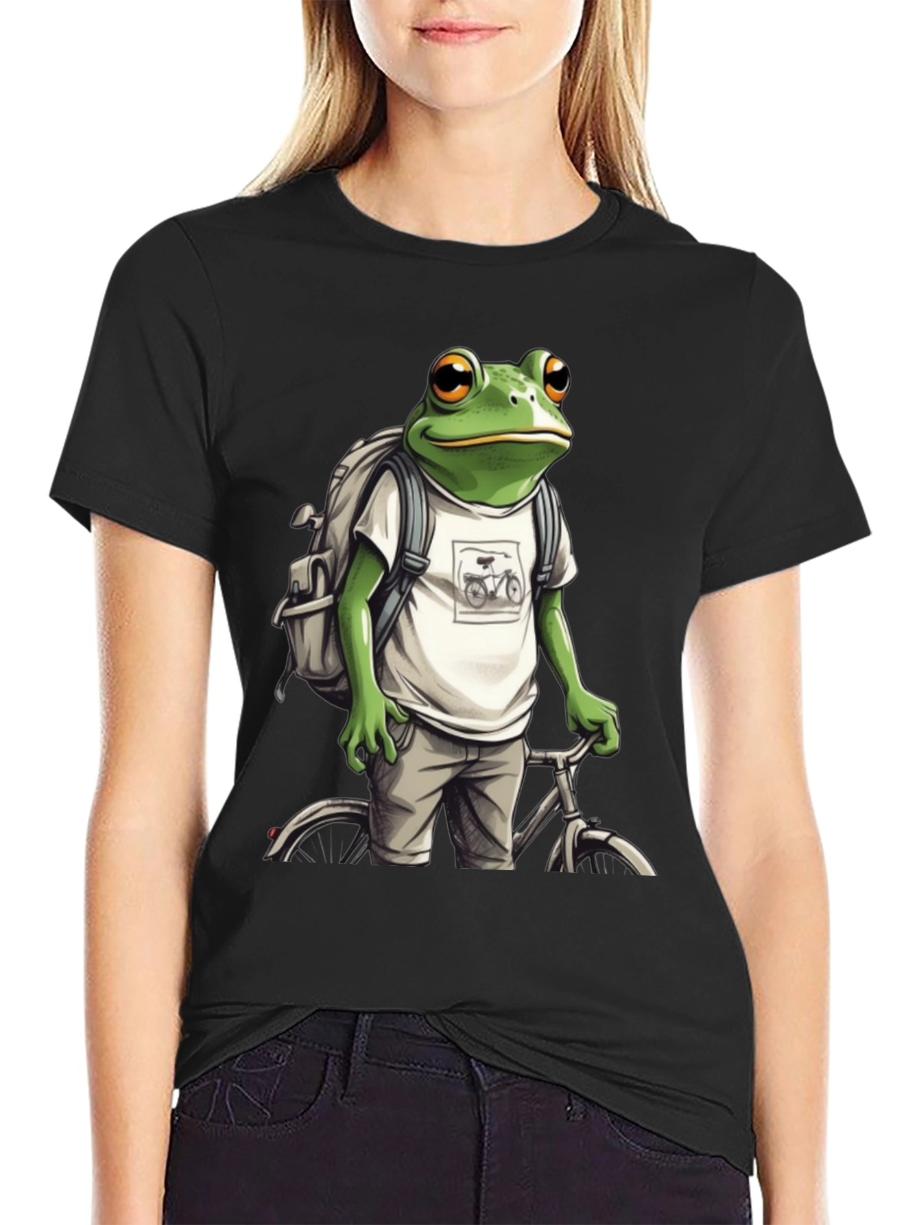 Frog on Bike T-Shirt - Quirky Animal Tee
