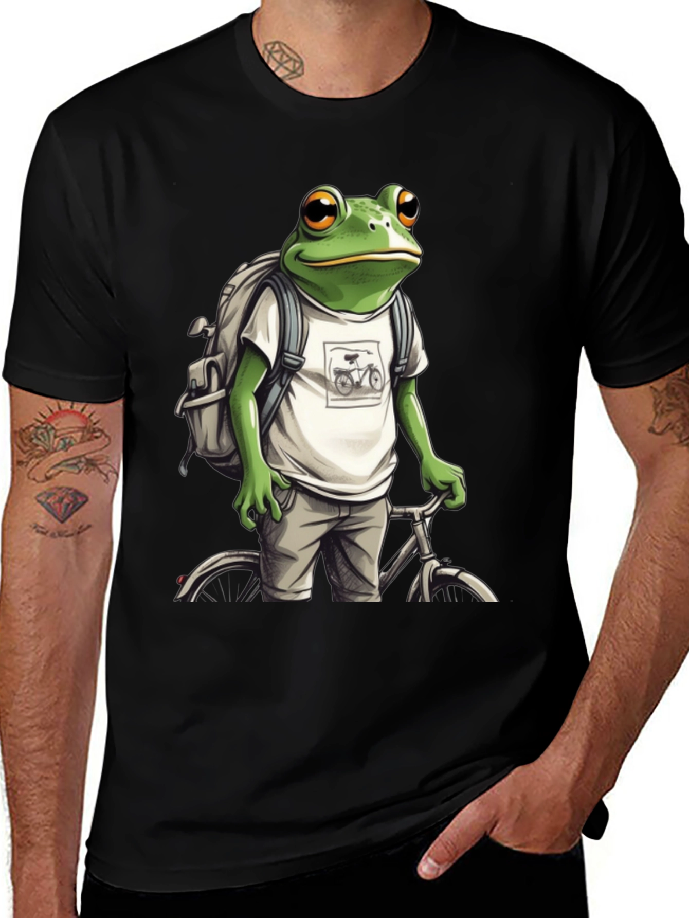 Frog on Bike T-Shirt - Quirky Animal Tee