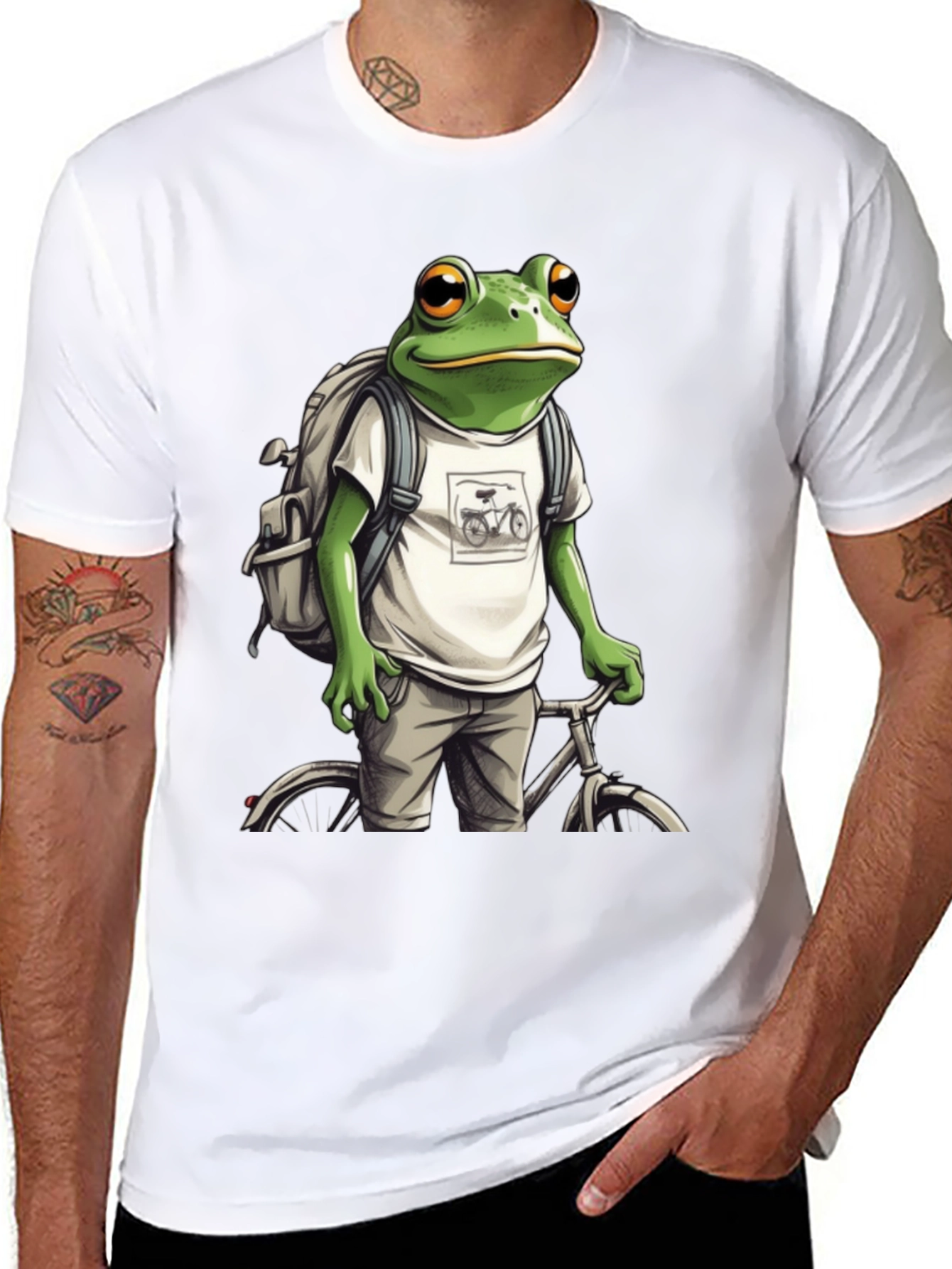 Frog on Bike T-Shirt - Quirky Animal Tee