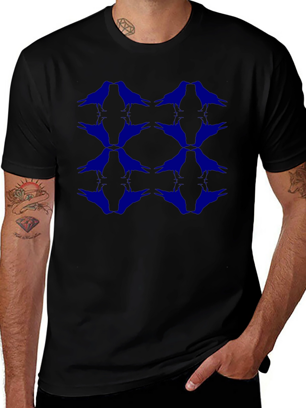 Raven Pattern Black T-Shirt