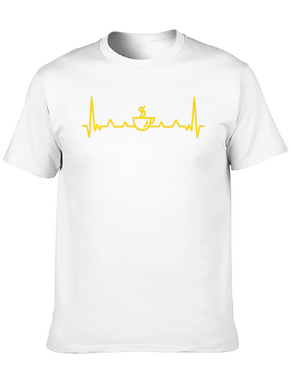 Coffee Heartbeat Graphic Tee - Black Cotton Shirt
