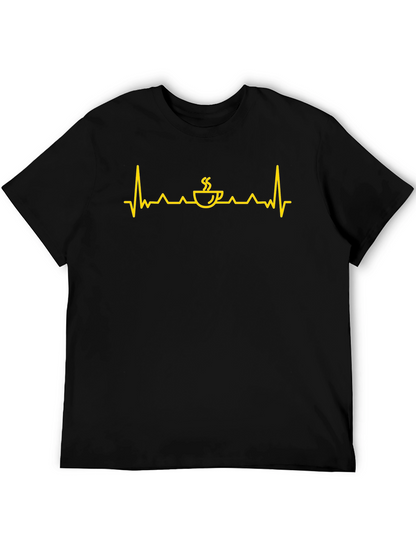 Coffee Heartbeat Graphic Tee - Black Cotton Shirt