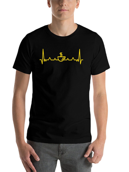 Coffee Heartbeat Graphic Tee - Black Cotton Shirt