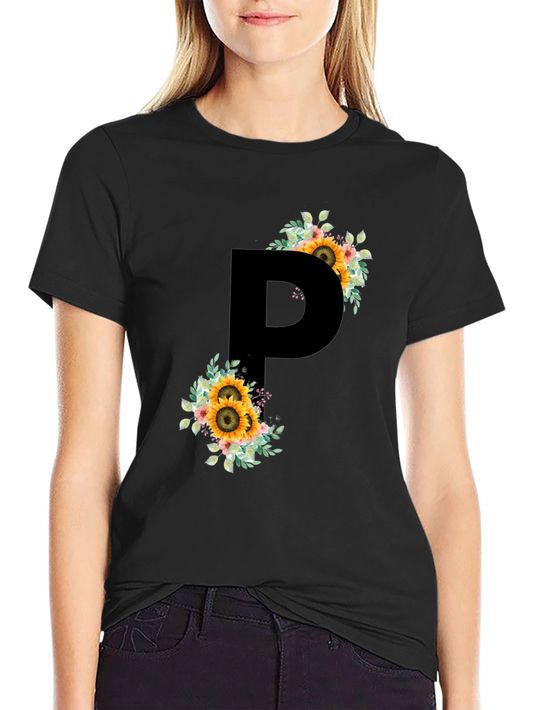 Sunflower Letter P Black T-Shirt
