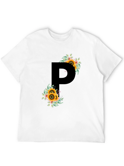 Sunflower Letter P Black T-Shirt
