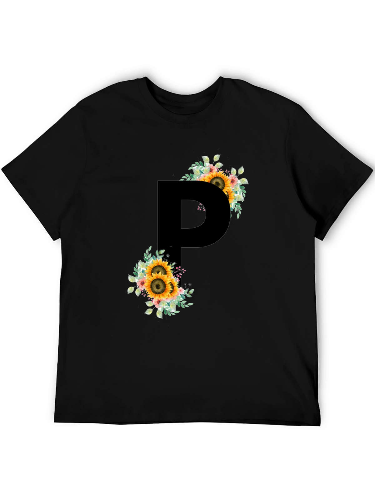 Sunflower Letter P Black T-Shirt