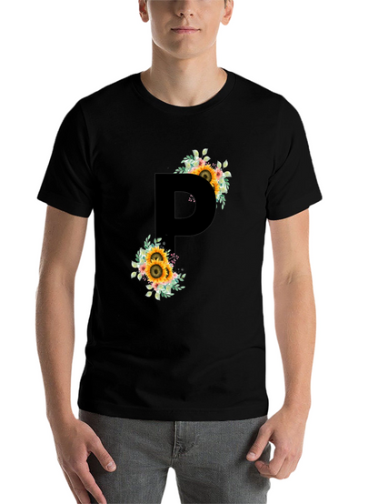 Sunflower Letter P Black T-Shirt