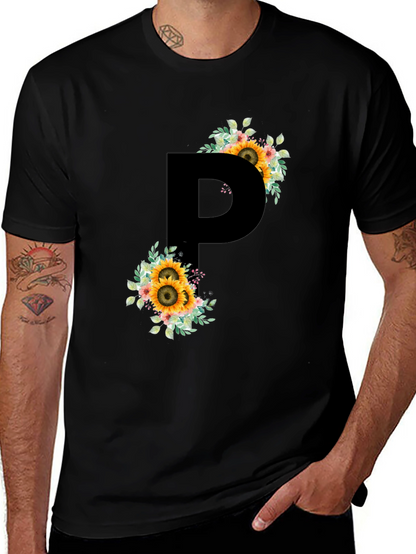 Sunflower Letter P Black T-Shirt